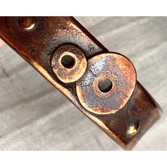 Artisan Recycled Copper & Brass Cuff Bracelet w/ Modernist Disk/Circle Design - Picture 9 of 11